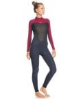 Roxy Womens 3/2mm Prologue Steamer - Flat Lock, Back Zip Wetsuit - Dark Navy/Burgundy