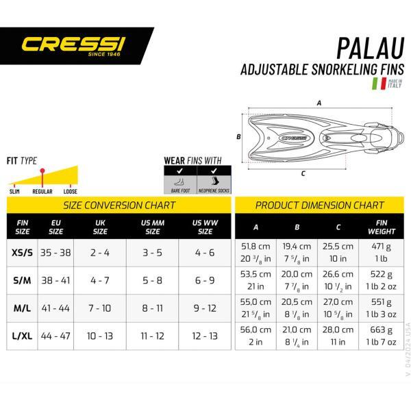 Cressi Palau Fins Size Guide