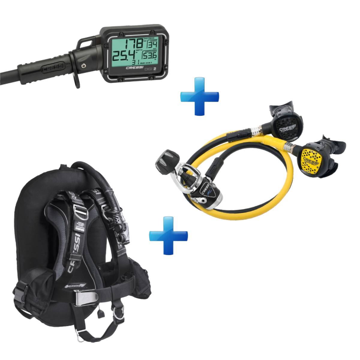 Cressi MC-9 Compact Pro + Digi 2 Console + Aquawing BCD | Dive Package Cressi MC-9 Compact Pro + Digi 2 Console + Aquawing BCD | Dive Package