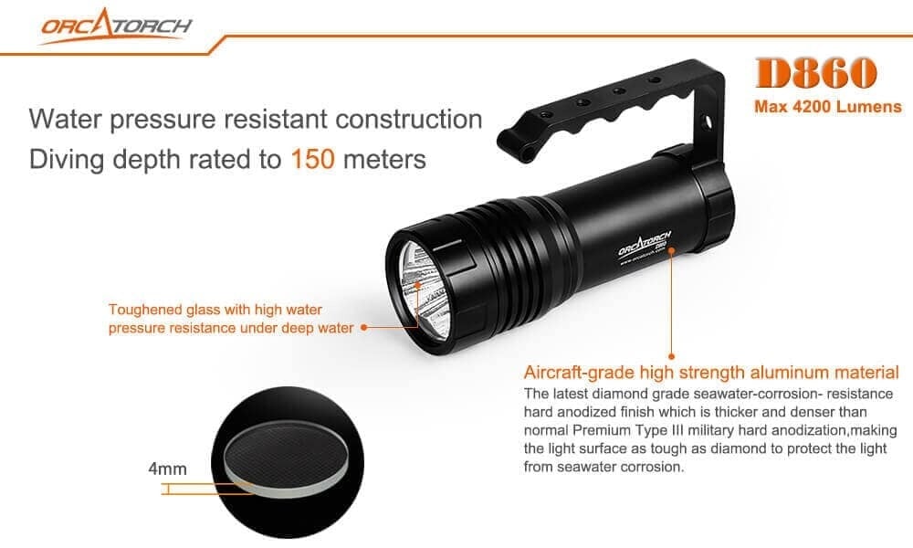 OrcaTorch D860 4200 Lumens Dive Torch OrcaTorch D860 4200 Lumens Dive Torch