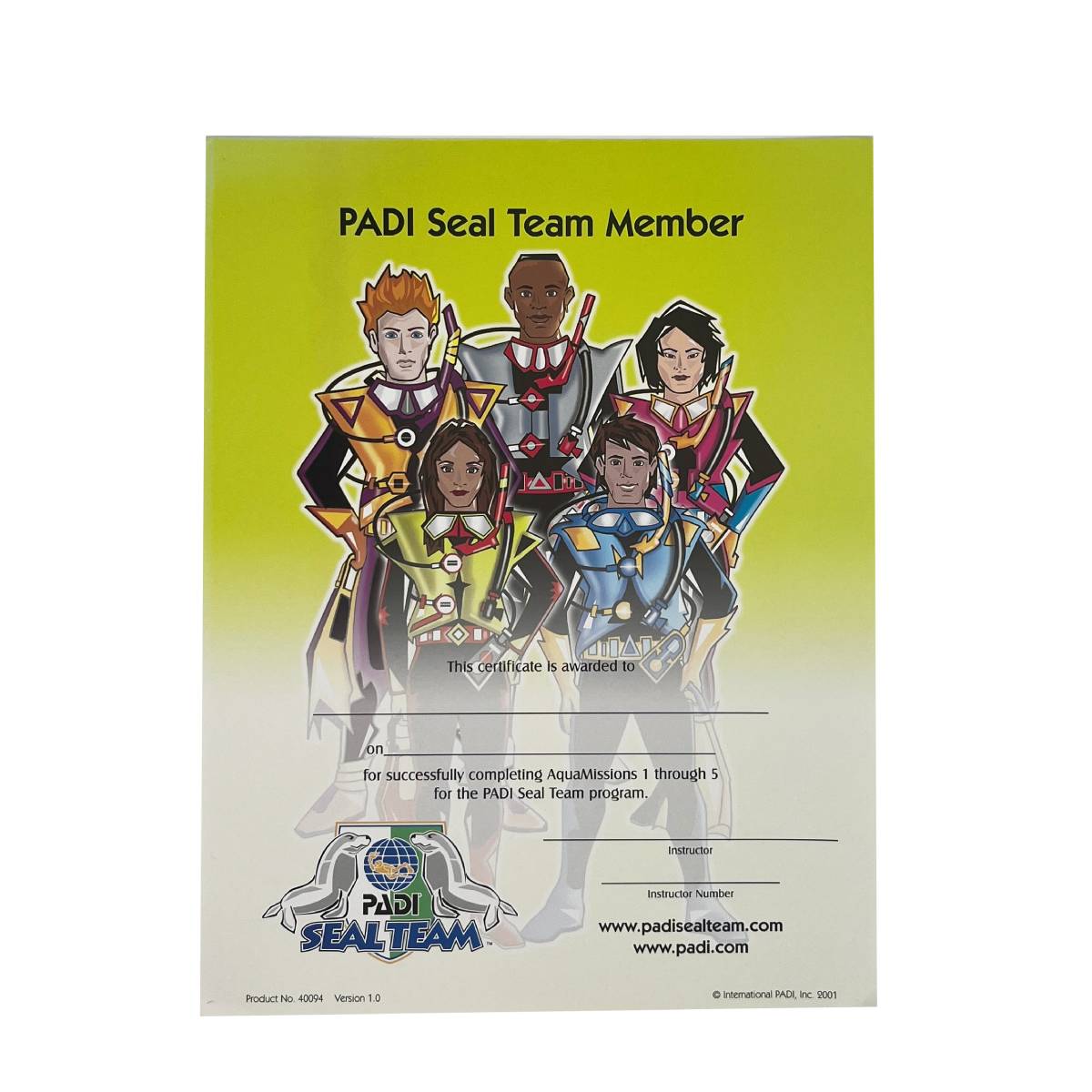 PADI Seal Team Certificate PADI Seal Team Certificate