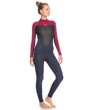 Roxy Womens 3/2mm Prologue Steamer - Flat Lock, Back Zip Wetsuit - Dark Navy/Burgundy