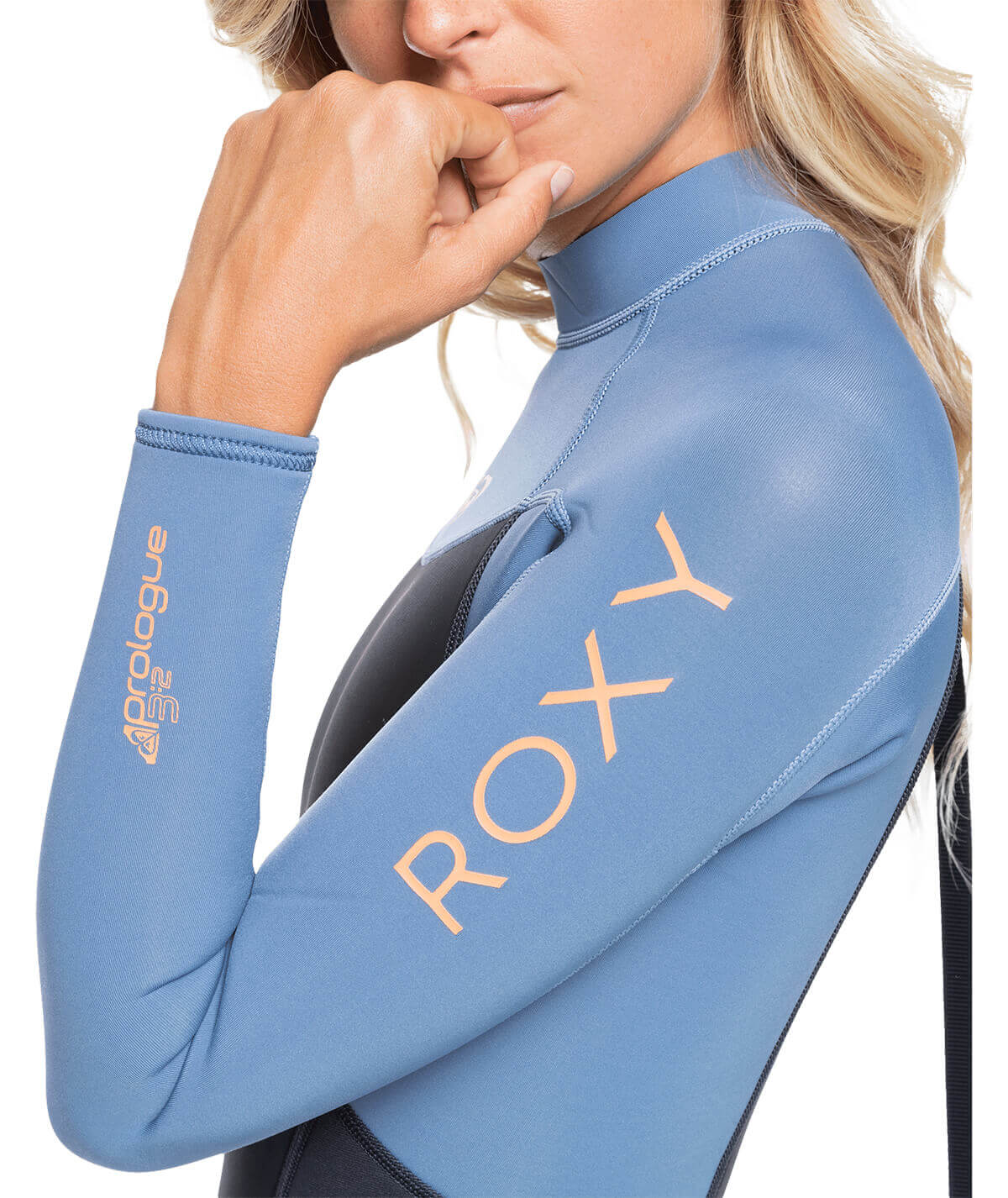 Roxy Womens 3/2mm Prologue Steamer - Flat Lock, Back Zip Wetsuit - Cloud Black/Powder Grey/Sunglow