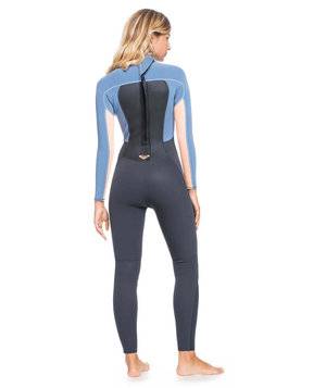 Roxy Womens 3/2mm Prologue Steamer - Flat Lock, Back Zip Wetsuit - Cloud Black/Powder Grey/Sunglow