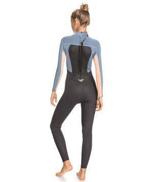 Roxy Womens 3/2mm Prologue Steamer - Flat Lock, Back Zip Wetsuit - Cloud Black/Powder Grey/Sunglow
