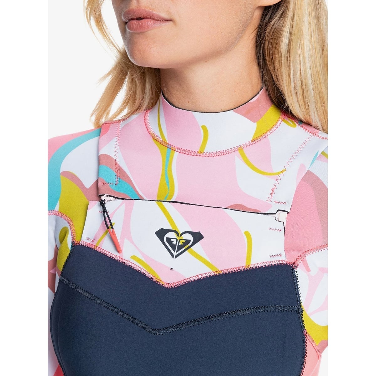 Roxy Syncro Womens 4/3 CZ Steamer Wetsuit - Jet Gry/Coral Flme/Temple Gold