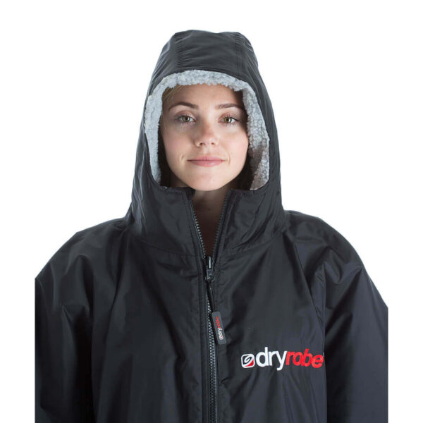 Dryrobe Advance Short sleeve Black Grey Worn Hood