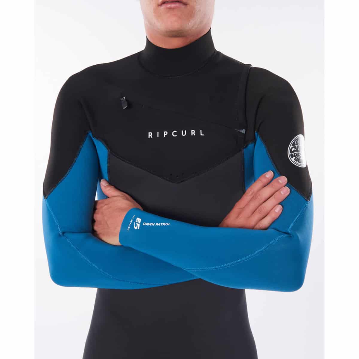 Rip Curl Mens Dawn Patrol Warmth CZ 3/2mm Wetsuit Black/Blue Chest Detail
