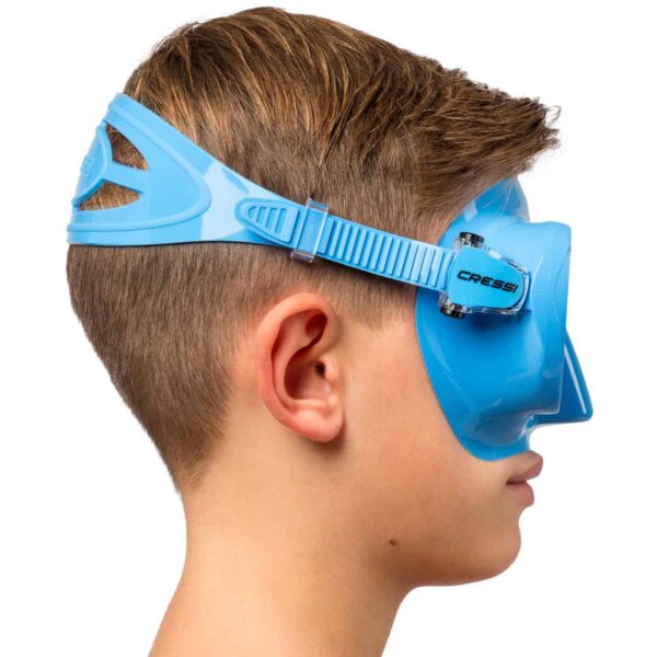 Cressi F1 Mask Blue Worn Boy Profile