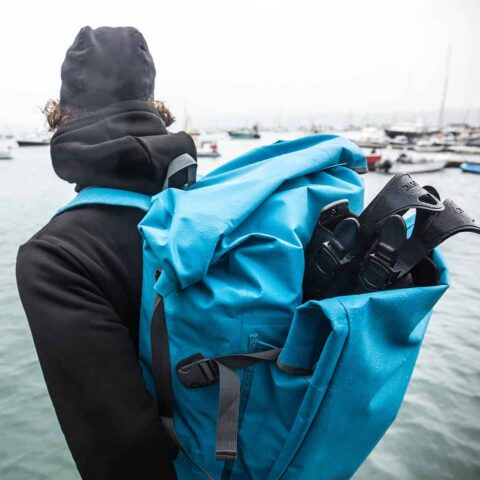 Fourth Element Expedition Drypack Blue Worn With Fins