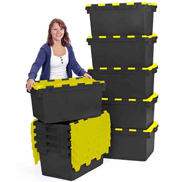Gear Gulper Dive Equipment Storage Box Black/Yellow Stacked And Lady Lifting