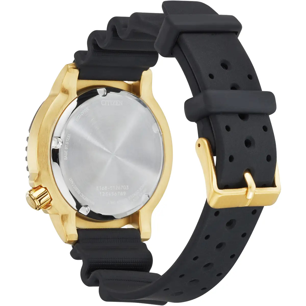 Citizen BN0152-06E Black + Gold Stainless Steel Divers Watch Back View