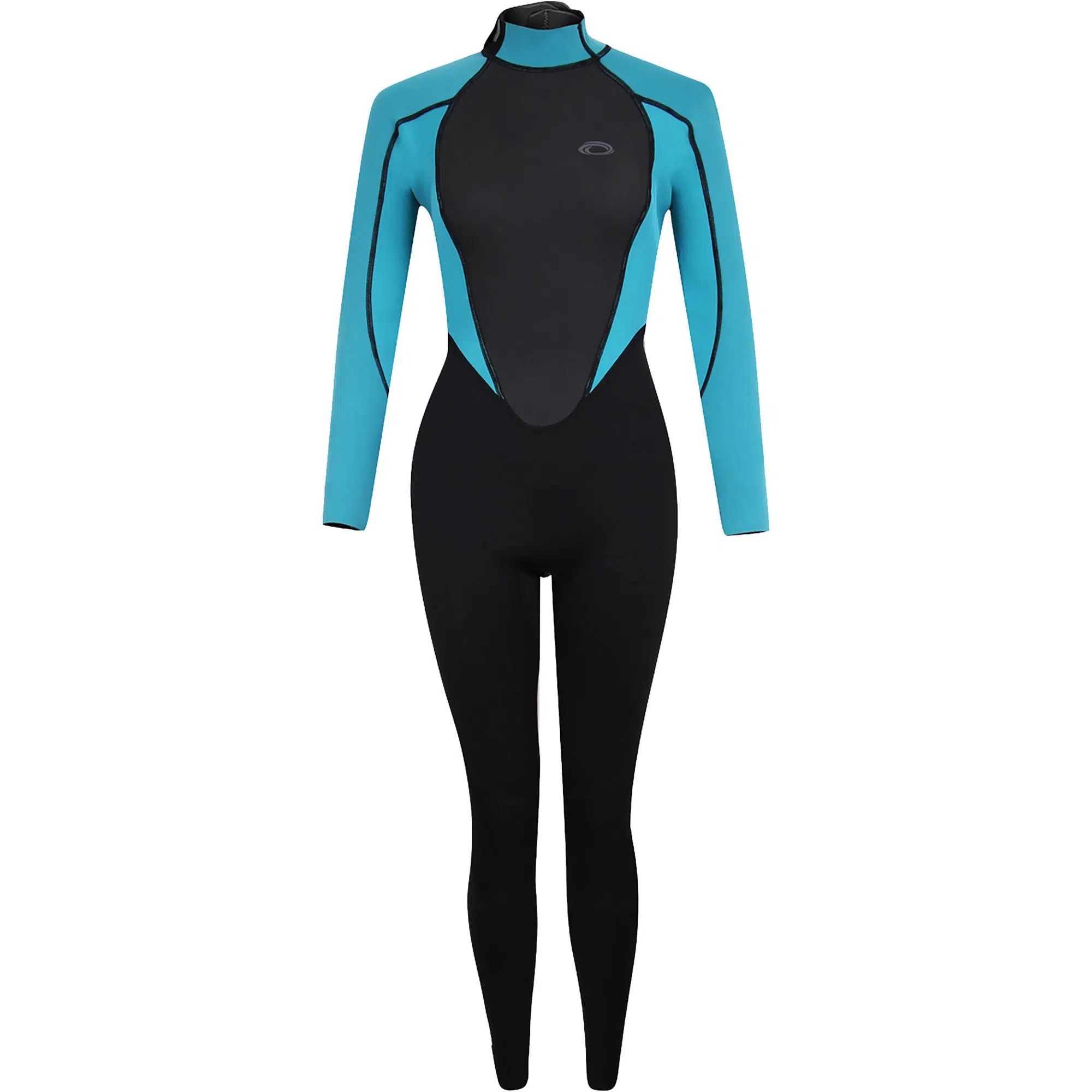 Typhoon Womens Storm3 32mm Back Zip Wetsuit 250885 Black Aqua FRONT