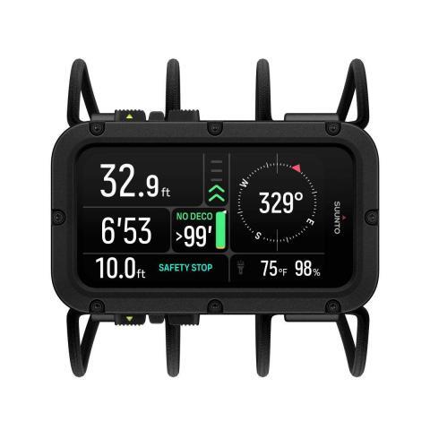 suunto nautic black dive computer with bungee strap front view with compass psi display